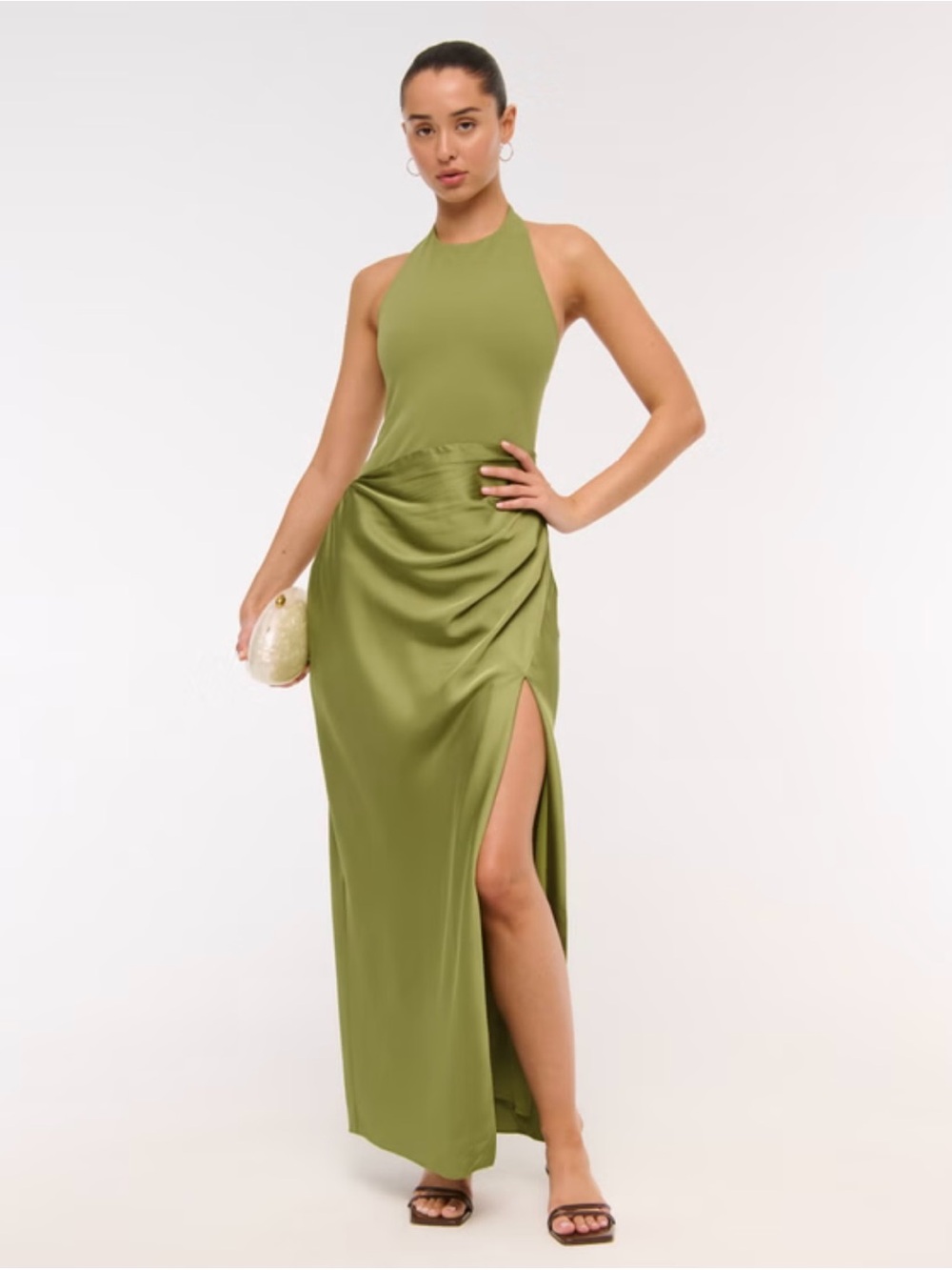 NWT Abercrombie Olive Mixed Fabric Halter Dress